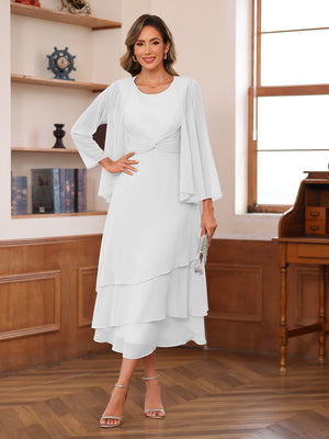 A-Line/Princess Scoop Two Pieces Tiered Mother of the Bride Dresses with Jacket