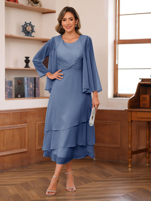 A-Line/Princess Scoop Two Pieces Tiered Mother of the Bride Dresses with Jacket