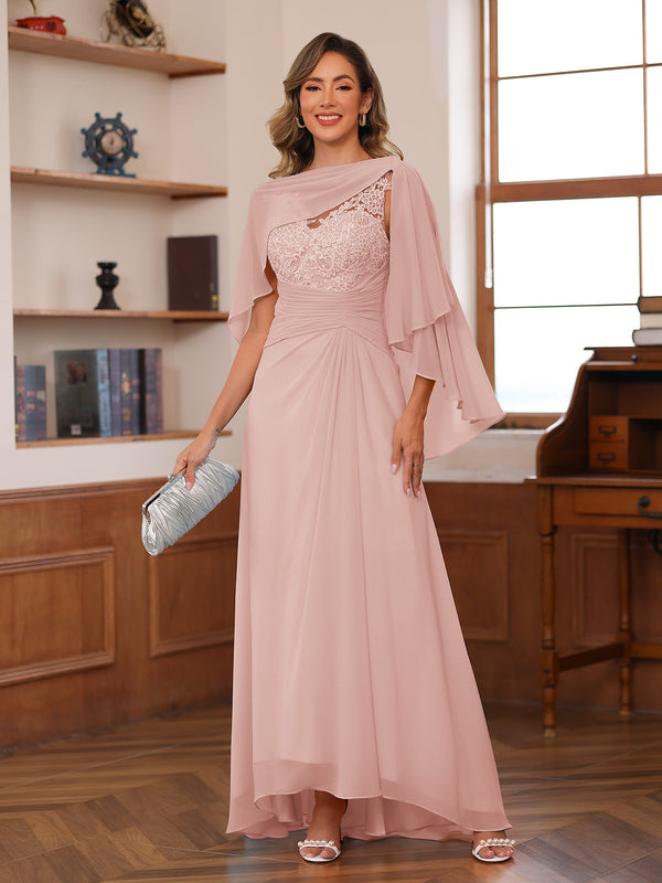 A-Line/Princess V-Neck Appliques Ruched Mother of the Bride Dresses with Cape