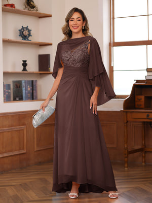 A-Line/Princess V-Neck Appliques Ruched Mother of the Bride Dresses with Cape