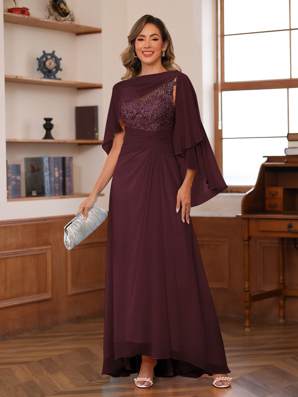 A-Line/Princess V-Neck Appliques Ruched Mother of the Bride Dresses with Cape