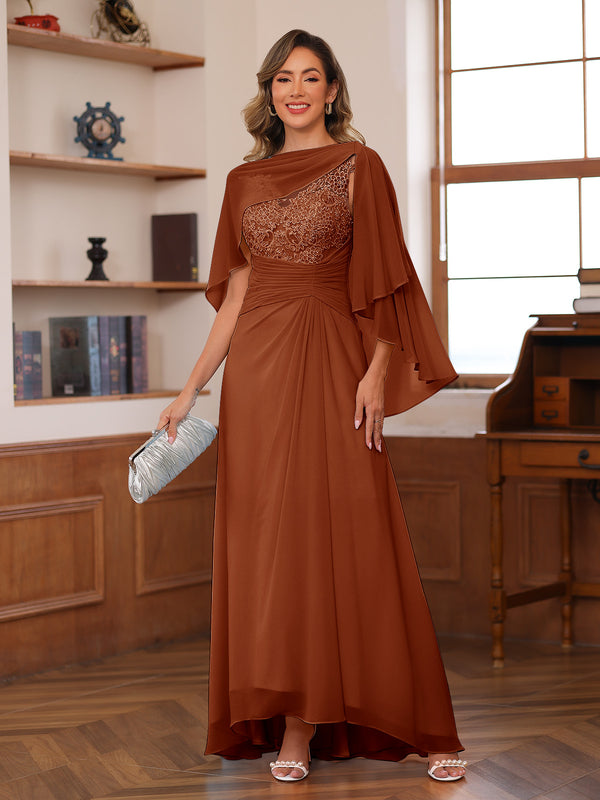 A-Line/Princess V-Neck Appliques Ruched Mother of the Bride Dresses with Cape