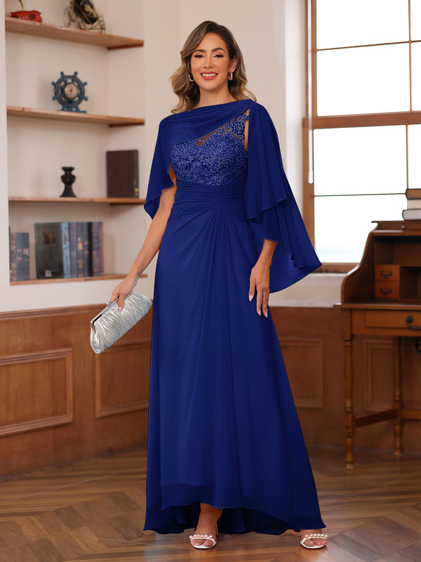 A-Line/Princess V-Neck Appliques Ruched Mother of the Bride Dresses with Cape