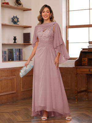 A-Line/Princess V-Neck Appliques Ruched Mother of the Bride Dresses with Cape