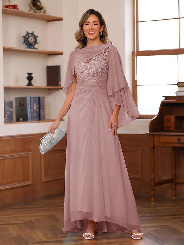 A-Line/Princess V-Neck Appliques Ruched Mother of the Bride Dresses with Cape