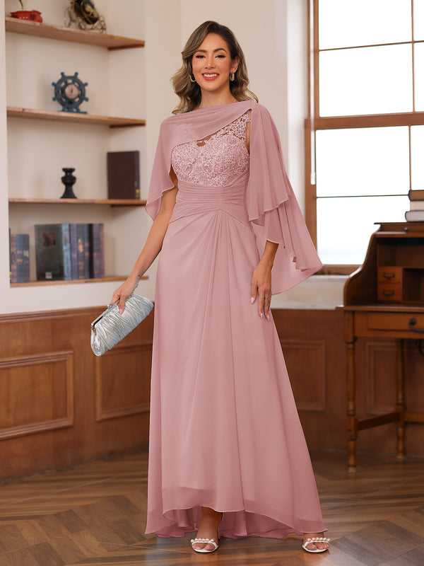 A-Line/Princess V-Neck Appliques Ruched Mother of the Bride Dresses with Cape