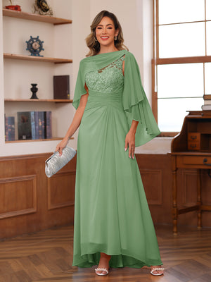 A-Line/Princess V-Neck Appliques Ruched Mother of the Bride Dresses with Cape