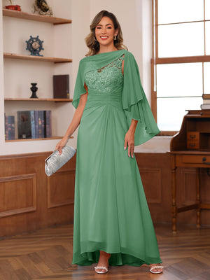 A-Line/Princess V-Neck Appliques Ruched Mother of the Bride Dresses with Cape