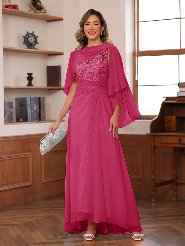 A-Line/Princess V-Neck Appliques Ruched Mother of the Bride Dresses with Cape