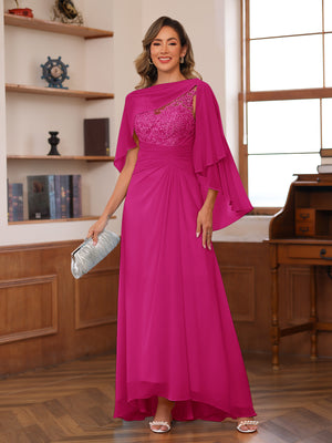 A-Line/Princess V-Neck Appliques Ruched Mother of the Bride Dresses with Cape