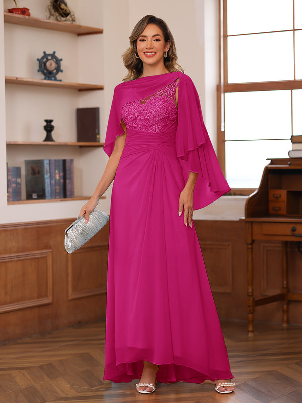A-Line/Princess V-Neck Appliques Ruched Mother of the Bride Dresses with Cape