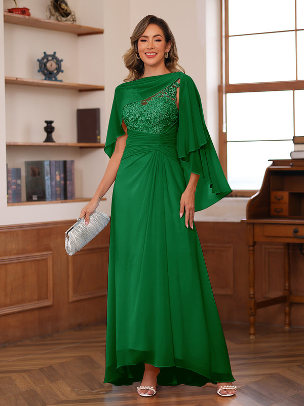 A-Line/Princess V-Neck Appliques Ruched Mother of the Bride Dresses with Cape