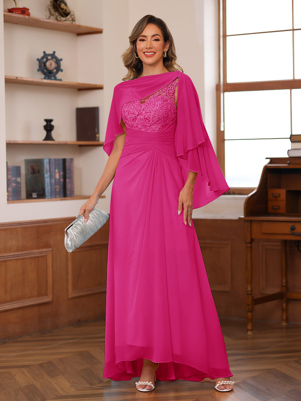 A-Line/Princess V-Neck Appliques Ruched Mother of the Bride Dresses with Cape