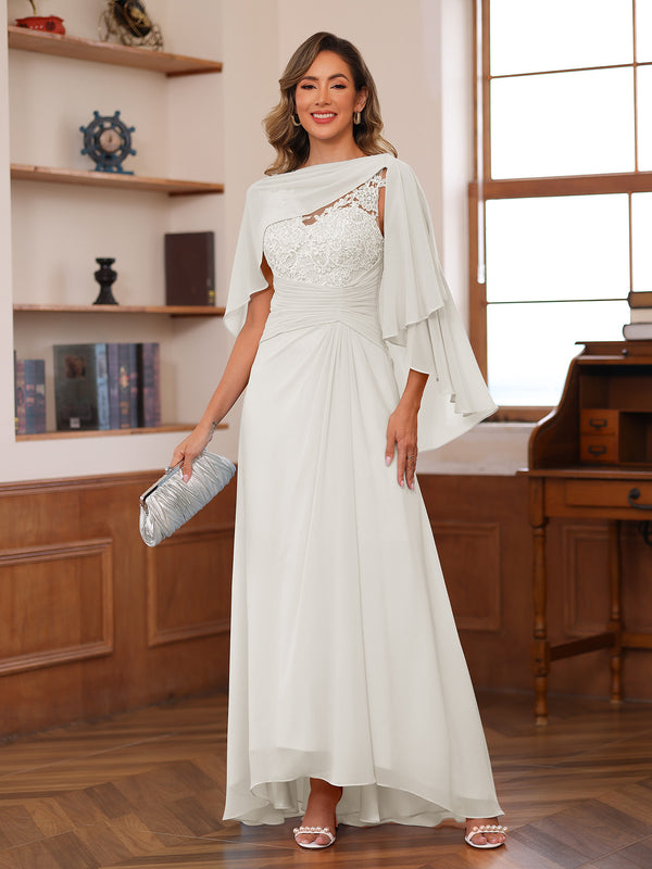 A-Line/Princess V-Neck Appliques Ruched Mother of the Bride Dresses with Cape