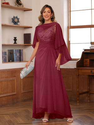 A-Line/Princess V-Neck Appliques Ruched Mother of the Bride Dresses with Cape