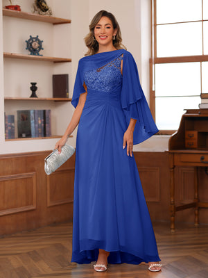 A-Line/Princess V-Neck Appliques Ruched Mother of the Bride Dresses with Cape