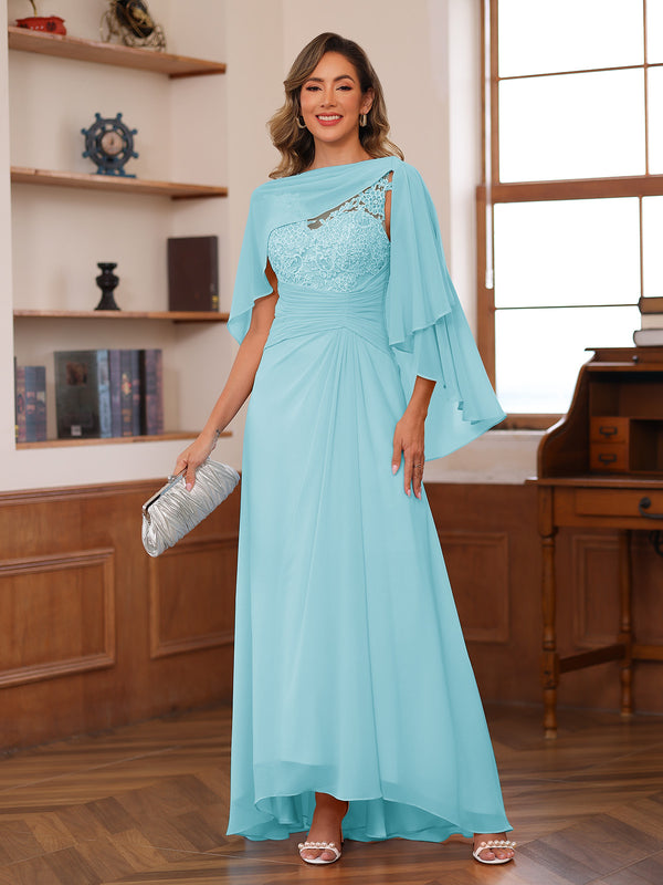 A-Line/Princess V-Neck Appliques Ruched Mother of the Bride Dresses with Cape