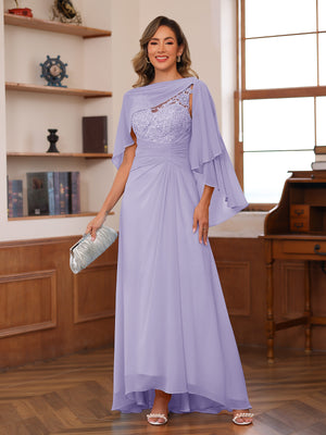 A-Line/Princess V-Neck Appliques Ruched Mother of the Bride Dresses with Cape