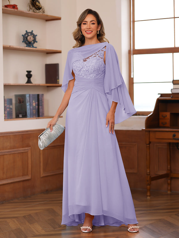 A-Line/Princess V-Neck Appliques Ruched Mother of the Bride Dresses with Cape