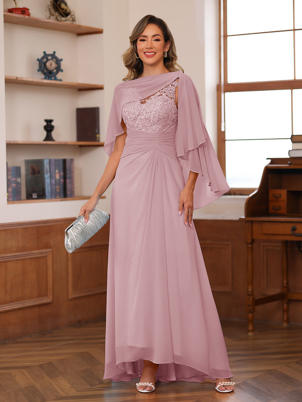 A-Line/Princess V-Neck Appliques Ruched Mother of the Bride Dresses with Cape