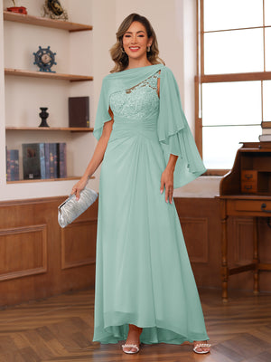 A-Line/Princess V-Neck Appliques Ruched Mother of the Bride Dresses with Cape