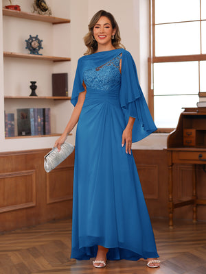A-Line/Princess V-Neck Appliques Ruched Mother of the Bride Dresses with Cape