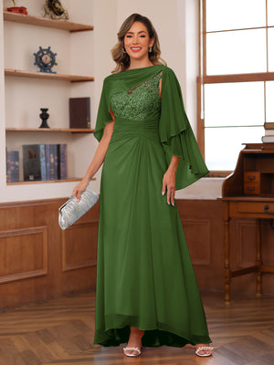 A-Line/Princess V-Neck Appliques Ruched Mother of the Bride Dresses with Cape