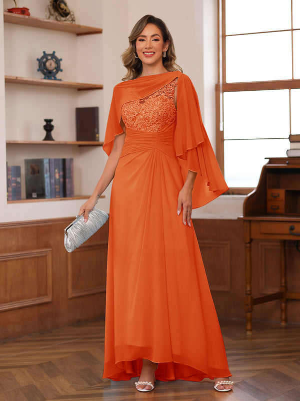 A-Line/Princess V-Neck Appliques Ruched Mother of the Bride Dresses with Cape