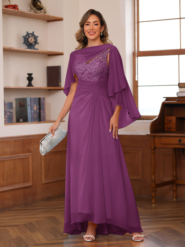A-Line/Princess V-Neck Appliques Ruched Mother of the Bride Dresses with Cape