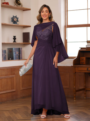 A-Line/Princess V-Neck Appliques Ruched Mother of the Bride Dresses with Cape
