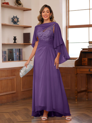 A-Line/Princess V-Neck Appliques Ruched Mother of the Bride Dresses with Cape
