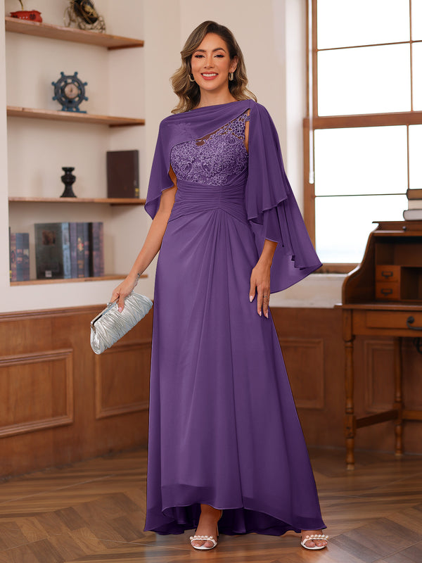 A-Line/Princess V-Neck Appliques Ruched Mother of the Bride Dresses with Cape