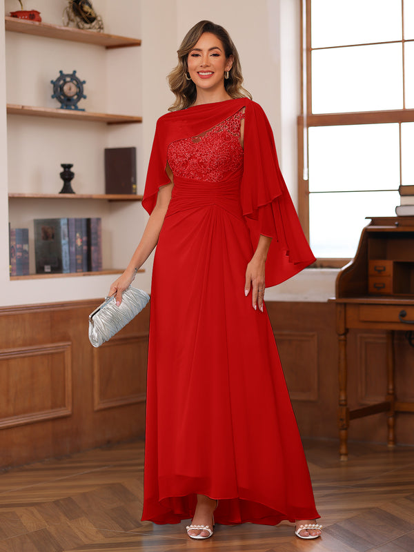 A-Line/Princess V-Neck Appliques Ruched Mother of the Bride Dresses with Cape