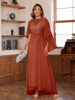 A-Line/Princess V-Neck Appliques Ruched Mother of the Bride Dresses with Cape