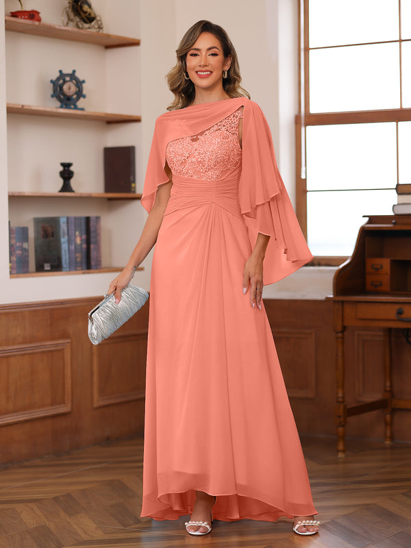 A-Line/Princess V-Neck Appliques Ruched Mother of the Bride Dresses with Cape