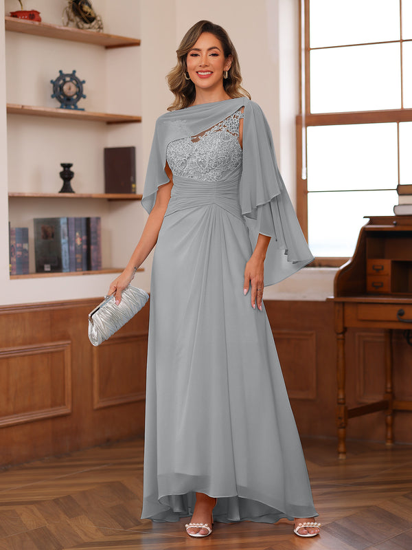A-Line/Princess V-Neck Appliques Ruched Mother of the Bride Dresses with Cape