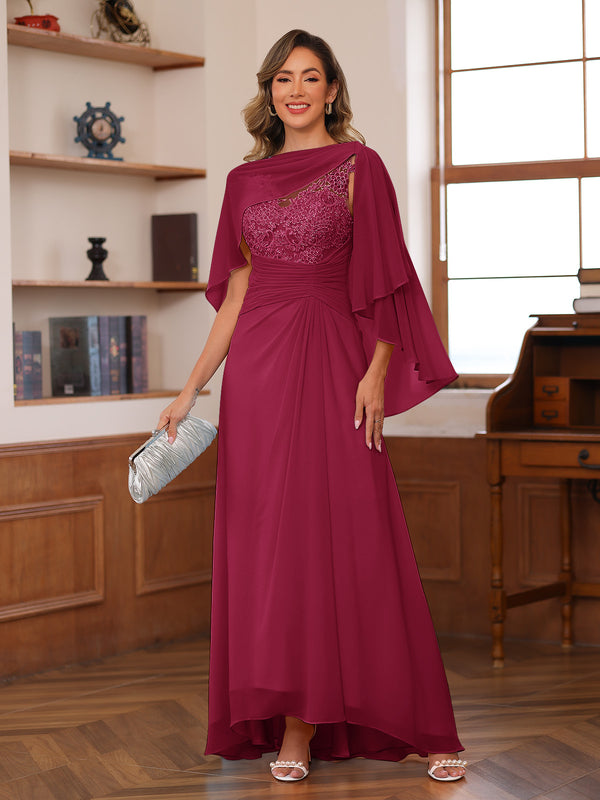 A-Line/Princess V-Neck Appliques Ruched Mother of the Bride Dresses with Cape
