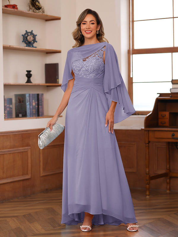 A-Line/Princess V-Neck Appliques Ruched Mother of the Bride Dresses with Cape