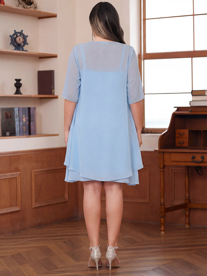 A-Line/Princess Square Neck Straps Tiered Short Plus Size Mother of the Bride Dresses with Jacket