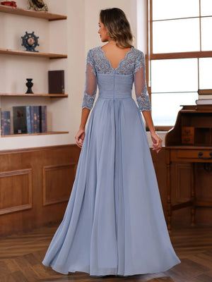 A-Line/Princess Sweetheart Neck 3/4 Sleeves Floor-Length Mother Of The Bride Dresses With Ruffles & Appliques