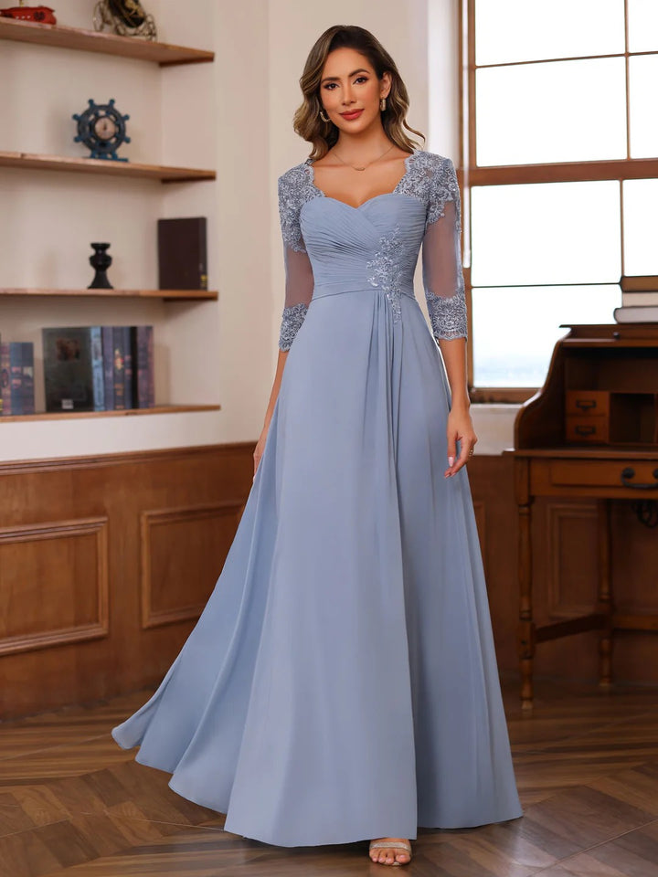 A-Line/Princess Sweetheart Neck 3/4 Sleeves Floor-Length Mother Of The Bride Dresses With Ruffles &amp; Appliques