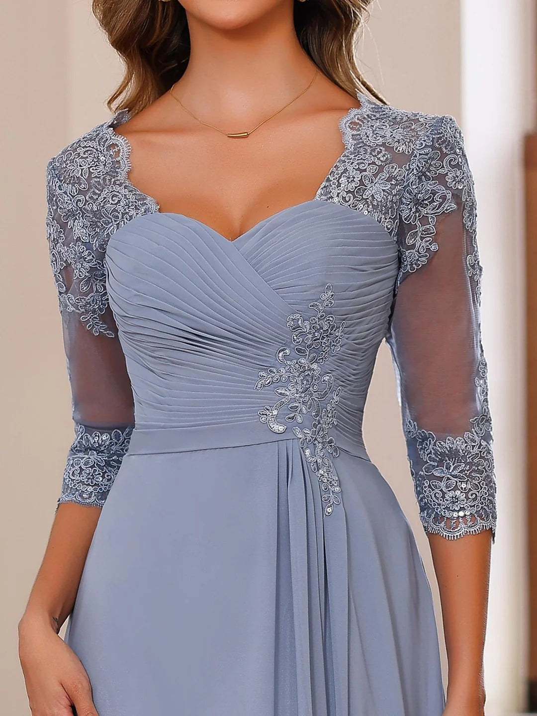 A-Line/Princess Sweetheart Neck 3/4 Sleeves Floor-Length Mother Of The Bride Dresses With Ruffles &amp; Appliques