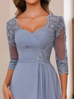 A-Line/Princess Sweetheart Neck 3/4 Sleeves Floor-Length Mother Of The Bride Dresses With Ruffles & Appliques