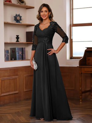 A-Line/Princess Sweetheart Neck 3/4 Sleeves Floor-Length Mother Of The Bride Dresses With Ruffles & Appliques