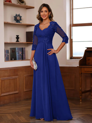 A-Line/Princess Sweetheart Neck 3/4 Sleeves Floor-Length Mother Of The Bride Dresses With Ruffles & Appliques