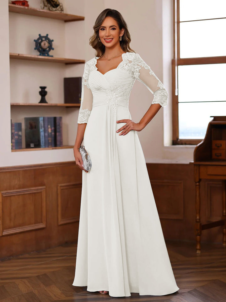 A-Line/Princess Sweetheart Neck 3/4 Sleeves Floor-Length Mother Of The Bride Dresses With Ruffles &amp; Appliques