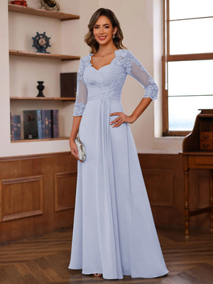 A-Line/Princess Sweetheart Neck 3/4 Sleeves Floor-Length Mother Of The Bride Dresses With Ruffles & Appliques