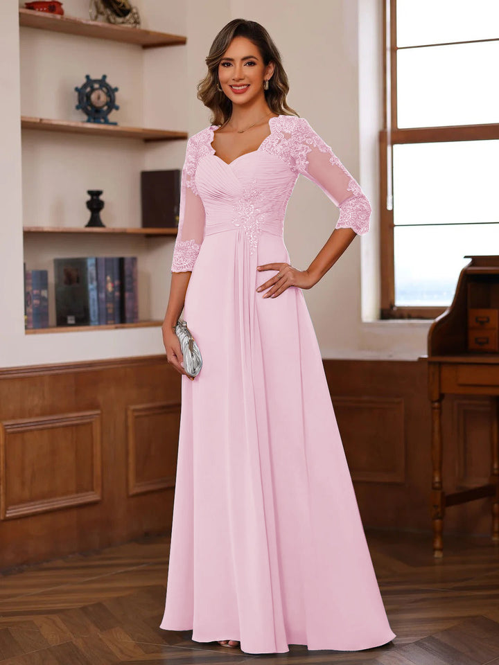 A-Line/Princess Sweetheart Neck 3/4 Sleeves Floor-Length Mother Of The Bride Dresses With Ruffles &amp; Appliques