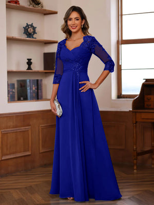 A-Line/Princess Sweetheart Neck 3/4 Sleeves Floor-Length Mother Of The Bride Dresses With Ruffles & Appliques
