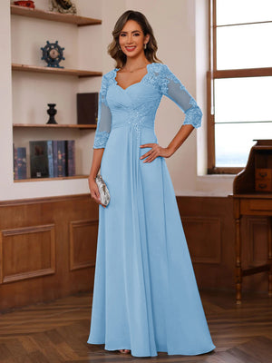 A-Line/Princess Sweetheart Neck 3/4 Sleeves Floor-Length Mother Of The Bride Dresses With Ruffles & Appliques